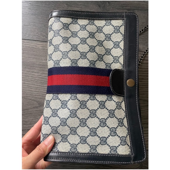 Authentic GUCCI Navy Web Sherry Line GG Plus Shoulder Crossbody Bag - Picture 11 of 12